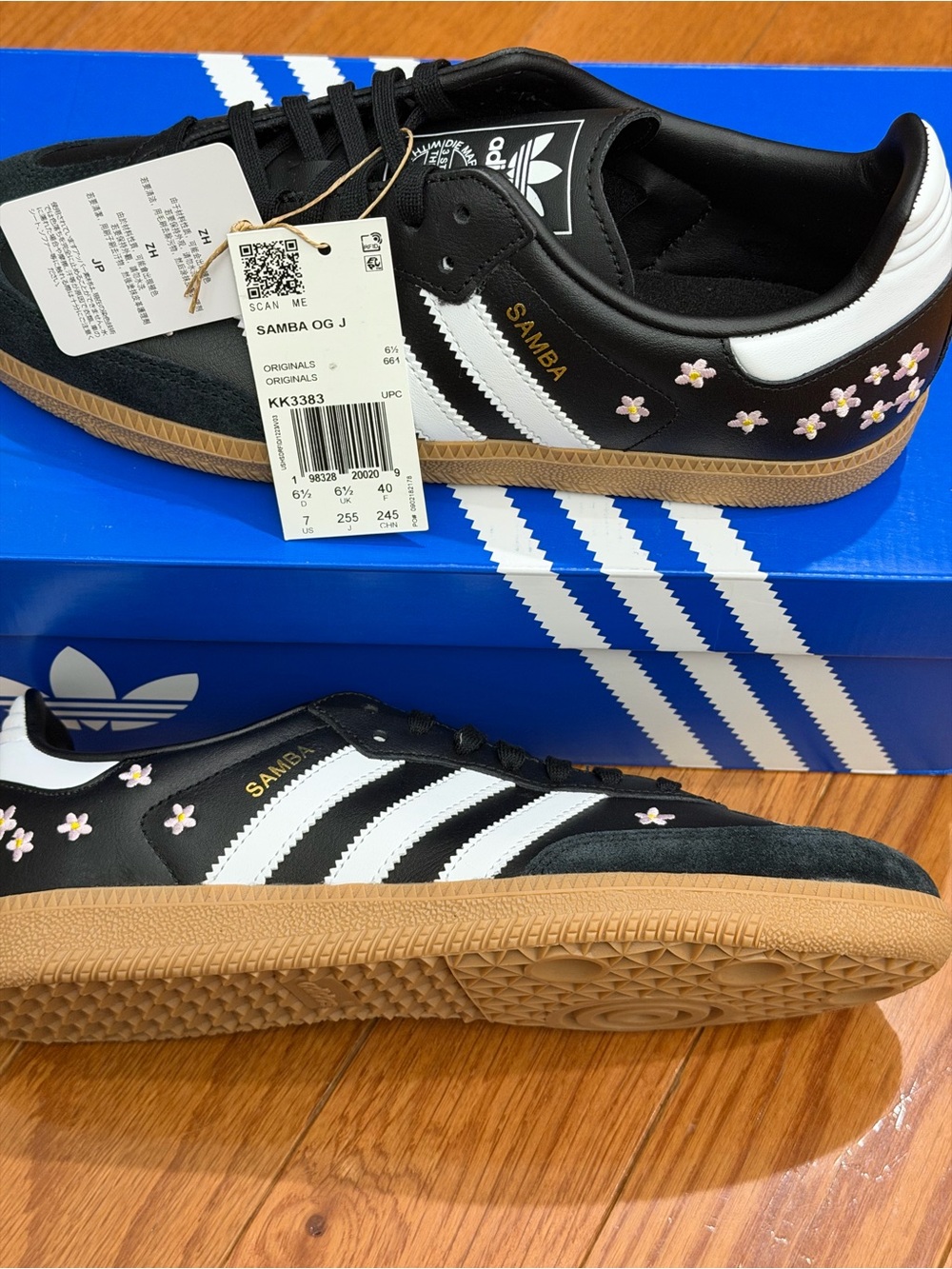 Adidas Samba OG J Size 7 Floral Black White Sneakers